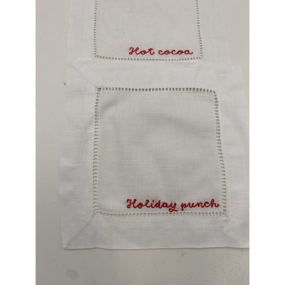 J Crew Happy Holidays Set Of Four Embroidered Cocktail Napkins - Picture 6 of 6